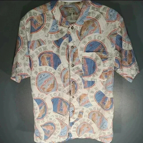 Columbia River  Lodge Red Drum Mens Button up Shirt Size M Mulit Color - Picture 1 of 4